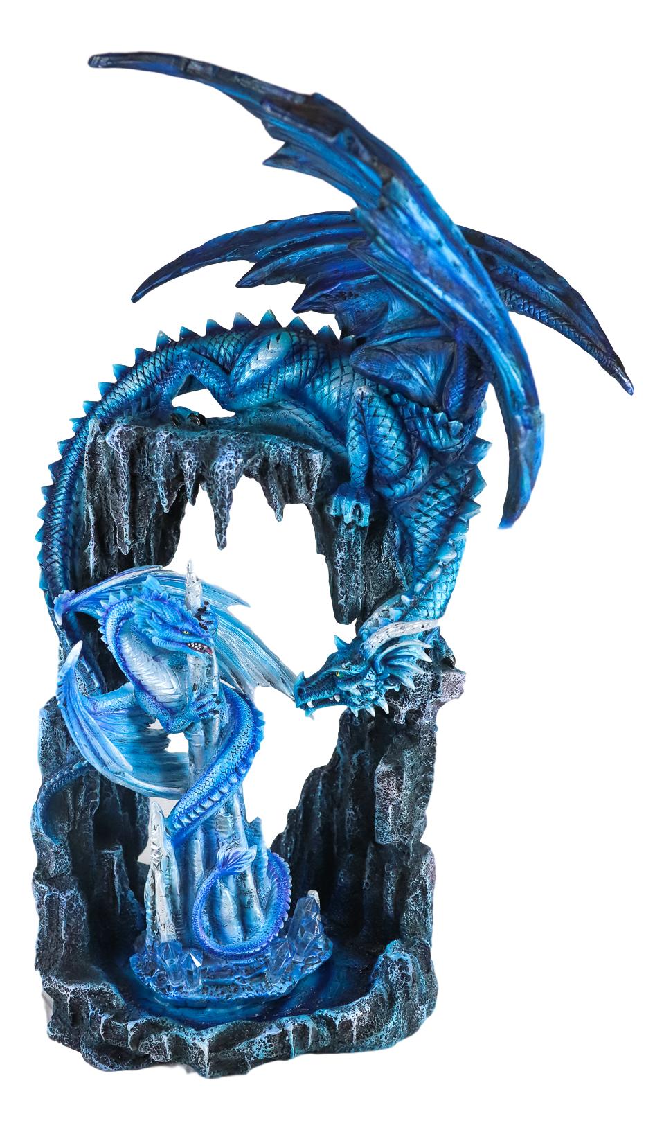Ebros 20"H Blue Frozen Dragon On Cavern With Wyrmling By Ice Stalagmite Statue - Image 3