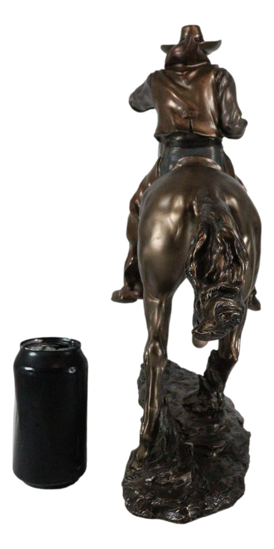 Large 21"Long Cowboy With Pistol On Horse Figurine Faux Bronze Resin Statue - Image 8