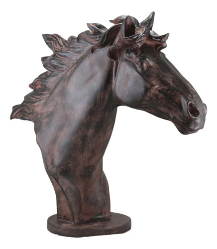 Large Antique Bronze Resin Finish Stallion Horse Head Bust Statue 20.25"Long - Image 2