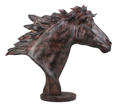 Large Antique Bronze Resin Finish Stallion Horse Head Bust Statue 20.25"Long - Image 3