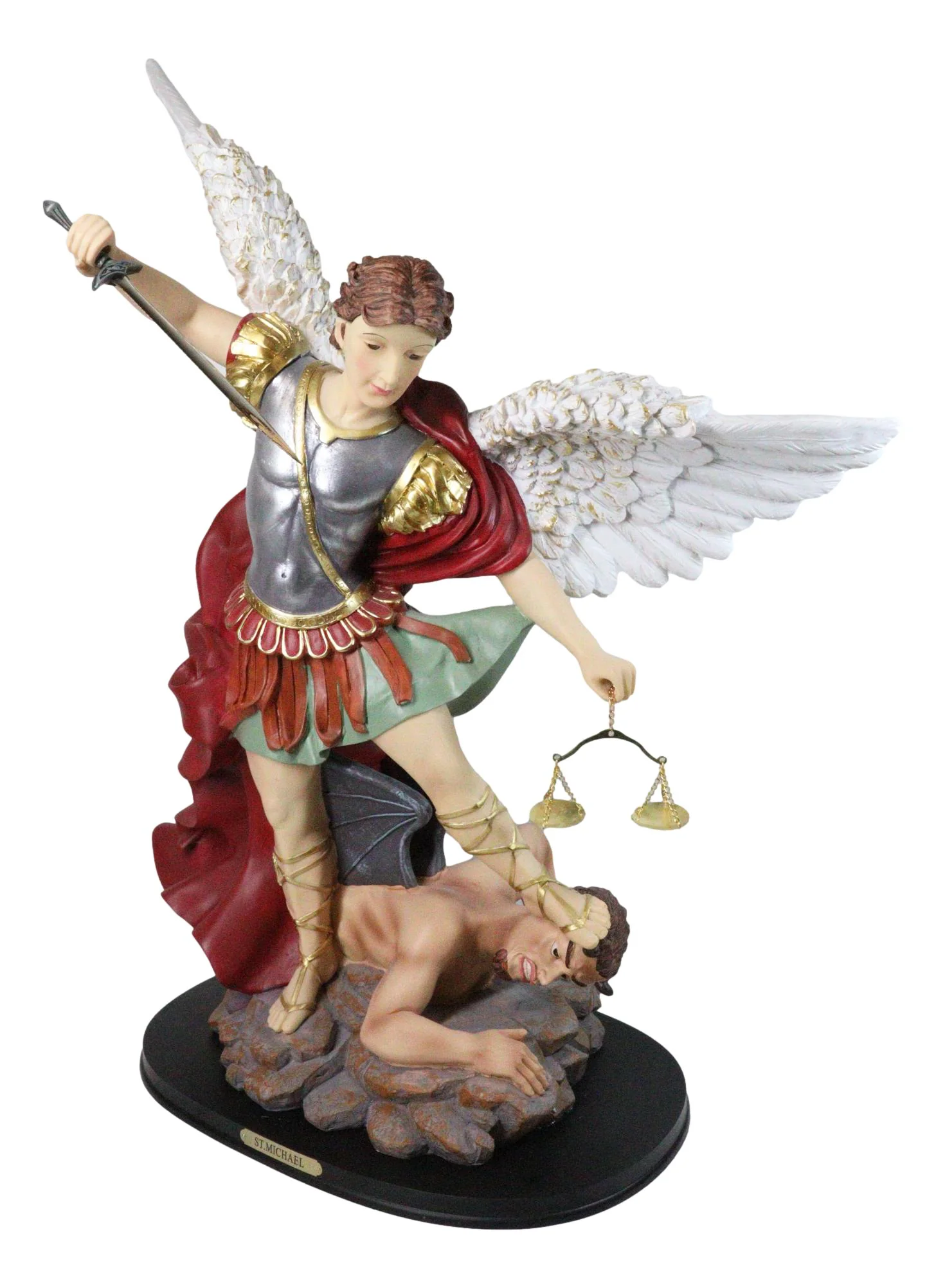 Large Archangel Saint Michael With Judgement Sword Crushing Satan Statue 24"H - Image 4