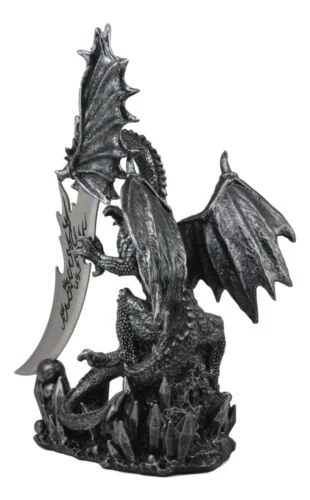 Large Dreamwork Fantasy Obsidian Dragon Statue With Fire Dagger Letter Opener - Image 5