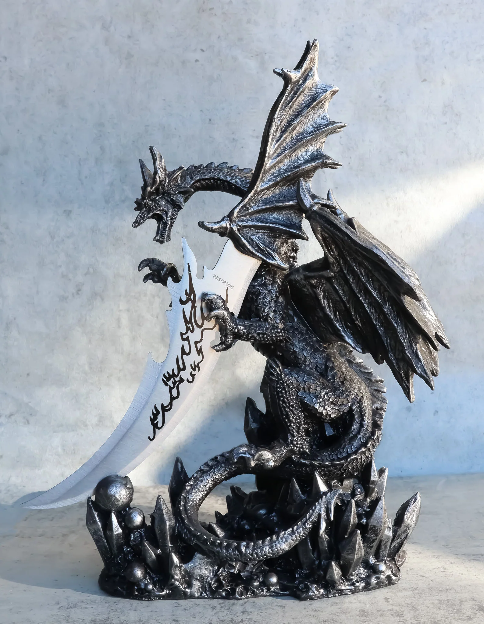 Large Dreamwork Fantasy Obsidian Dragon Statue With Fire Dagger Letter Opener - Image 6