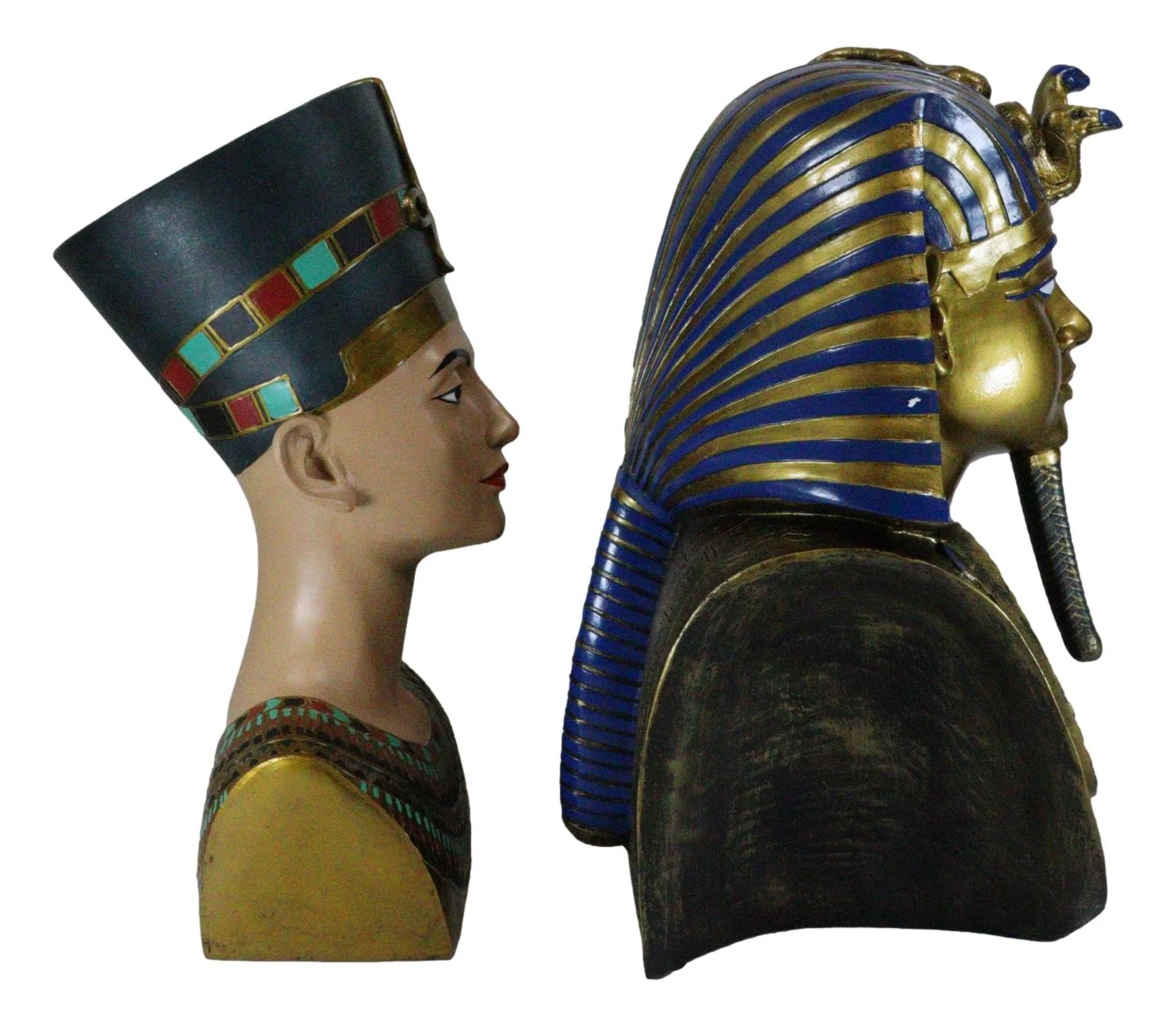 Large Egyptian Pharaoh King Tut And Queen Nefertiti Bust Statue Set Of 2 Decor - Image 2