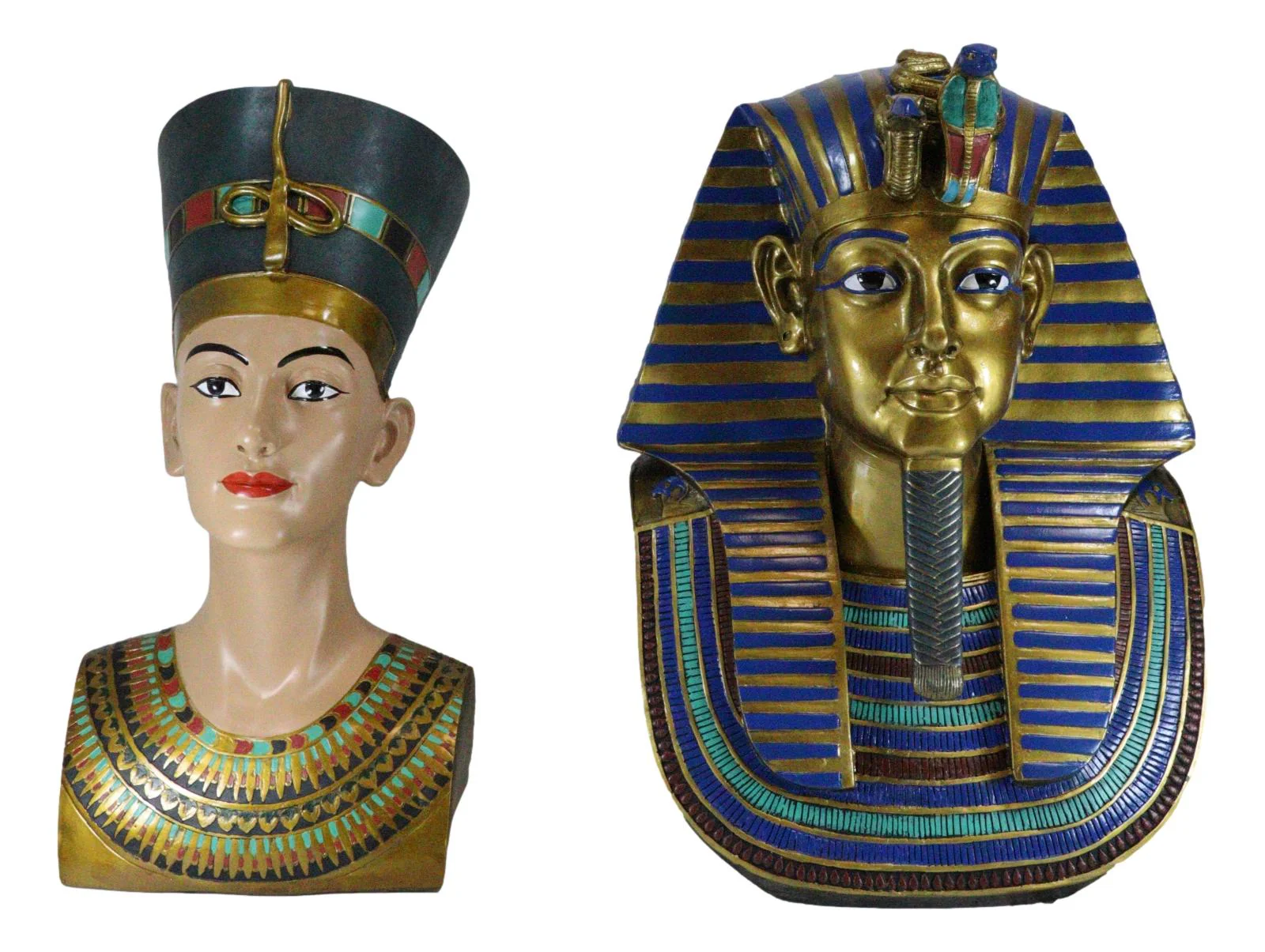Large Egyptian Pharaoh King Tut And Queen Nefertiti Bust Statue Set Of 2 Decor - Image 3