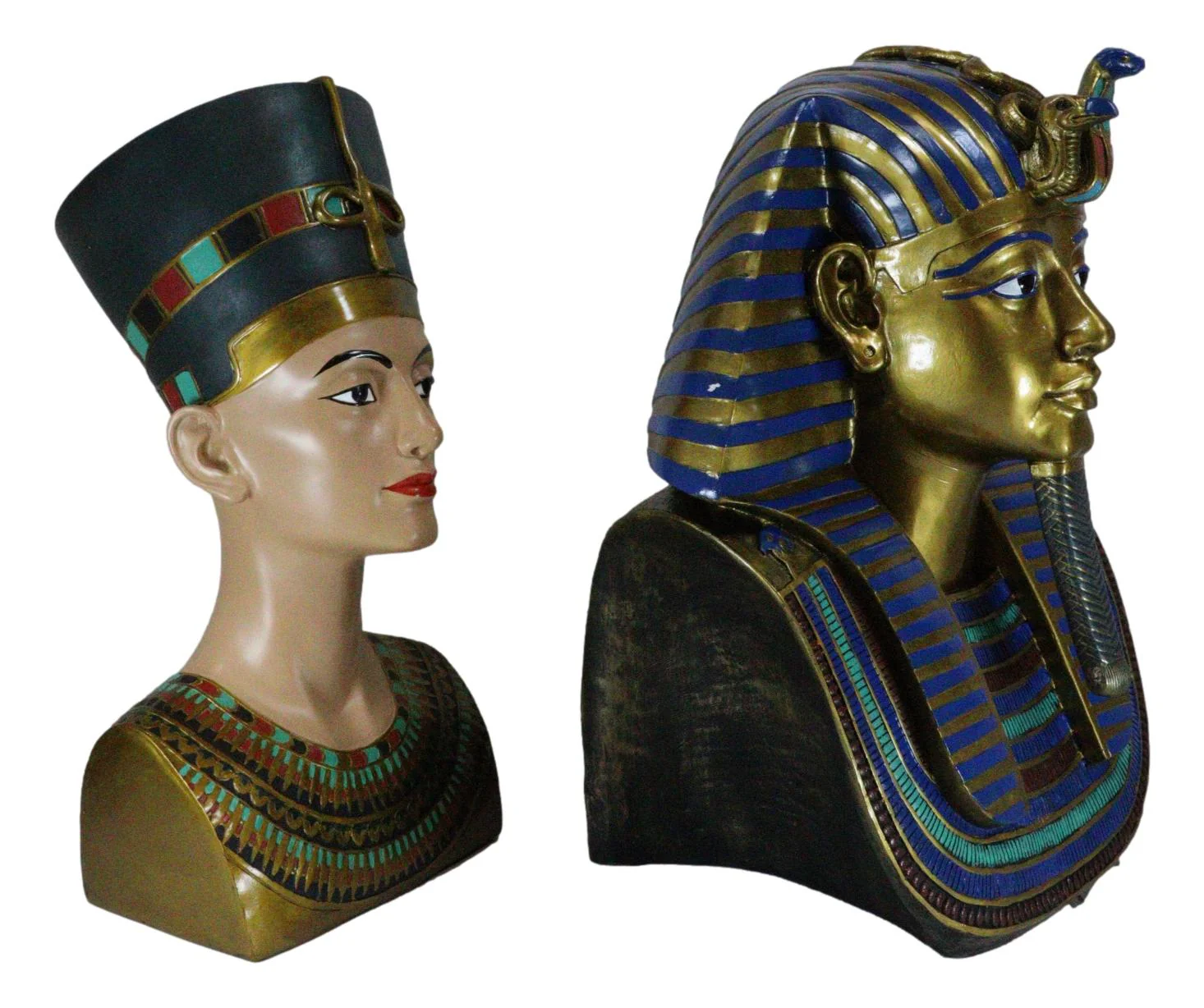 Large Egyptian Pharaoh King Tut And Queen Nefertiti Bust Statue Set Of 2 Decor - Image 5