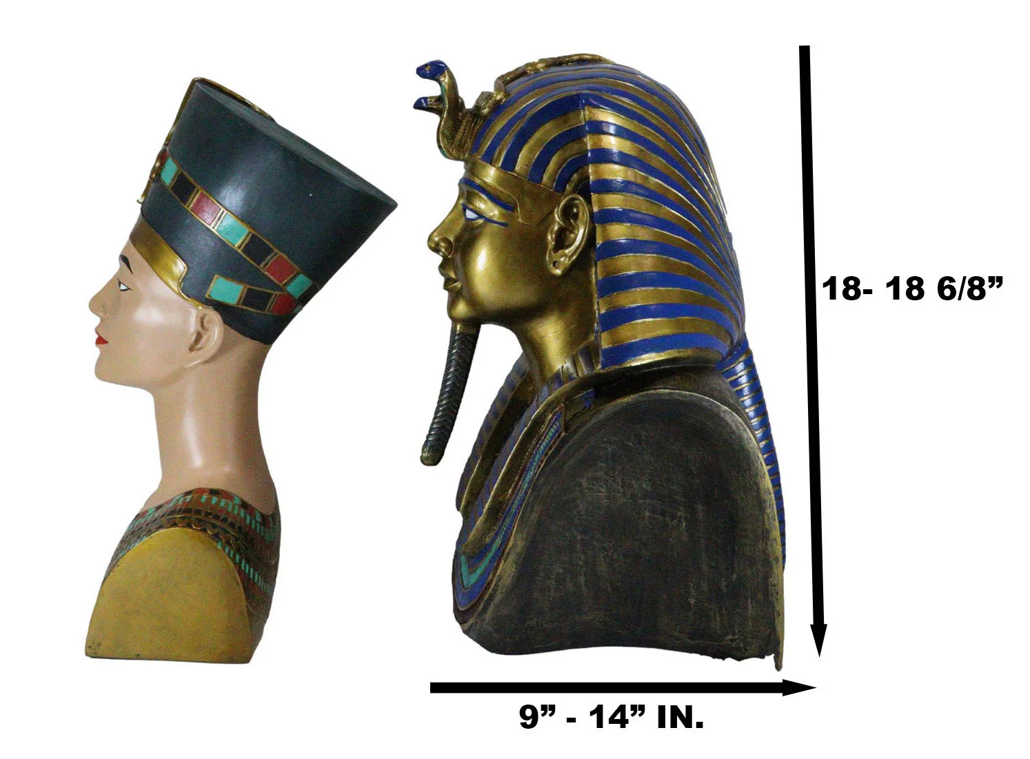 Large Egyptian Pharaoh King Tut And Queen Nefertiti Bust Statue Set Of 2 Decor - Image 6