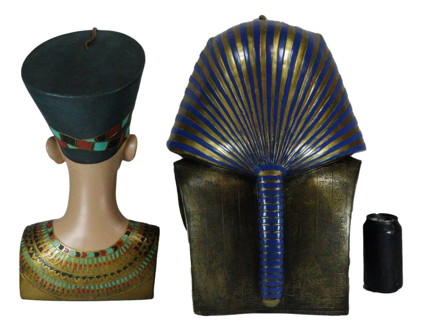 Large Egyptian Pharaoh King Tut And Queen Nefertiti Bust Statue Set Of 2 Decor - Image 7