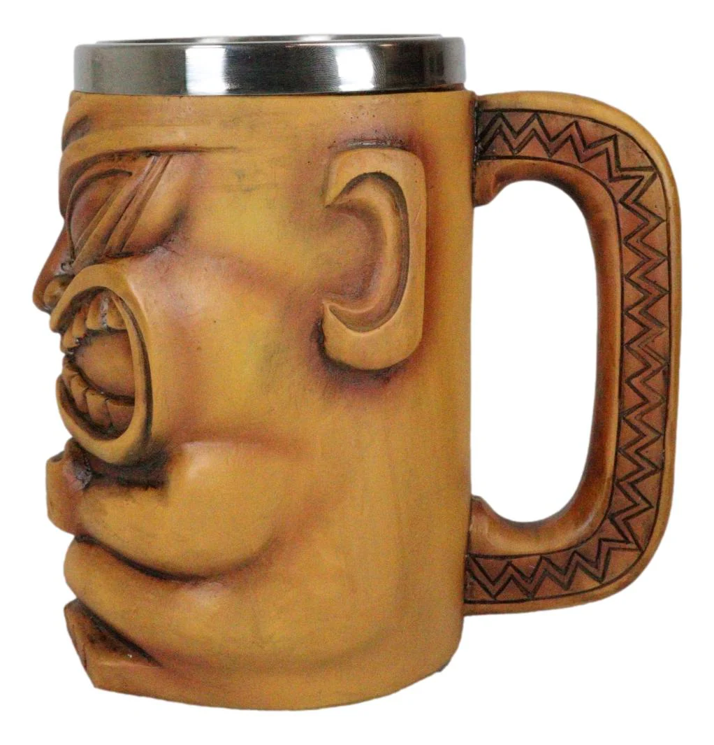 Large Exotic Tropical Hawaiian Luau Party Maori Faux Wooden Tiki Coffee Mug 16oz - Image 5