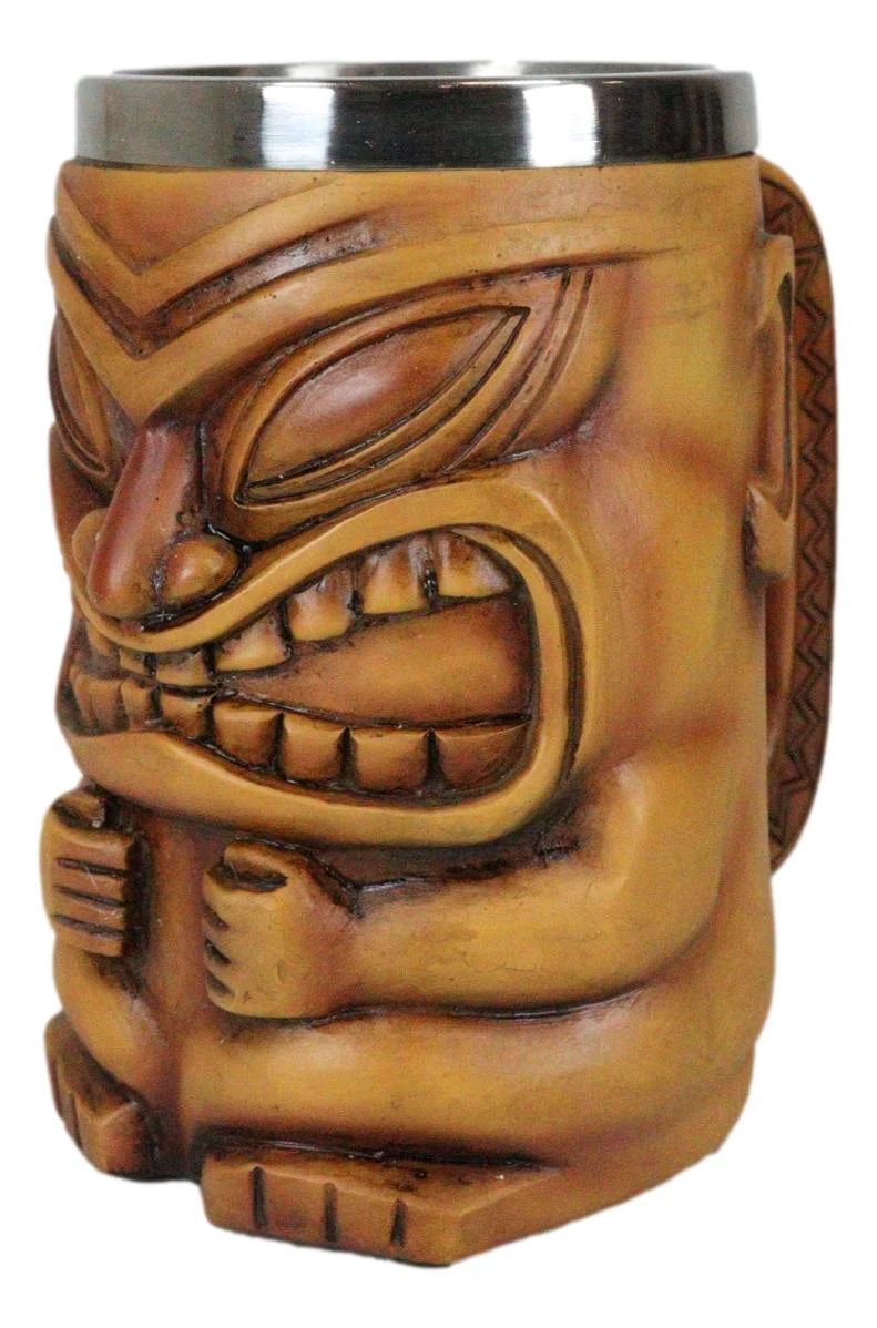 Large Exotic Tropical Hawaiian Luau Party Maori Faux Wooden Tiki Coffee Mug 16oz - Image 6