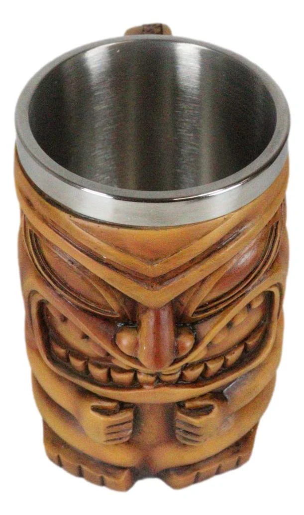 Large Exotic Tropical Hawaiian Luau Party Maori Faux Wooden Tiki Coffee Mug 16oz - Image 7