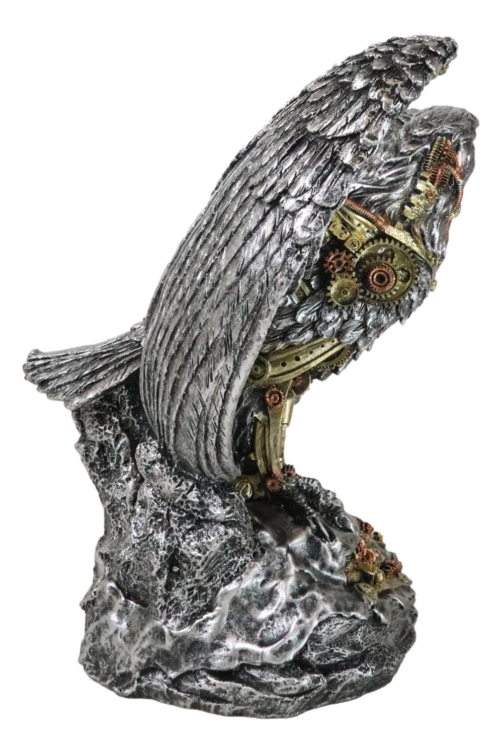 Large Geared Clockwork Steampunk Nano Cyborg Eagle with Open Wings Figurine - Image 4