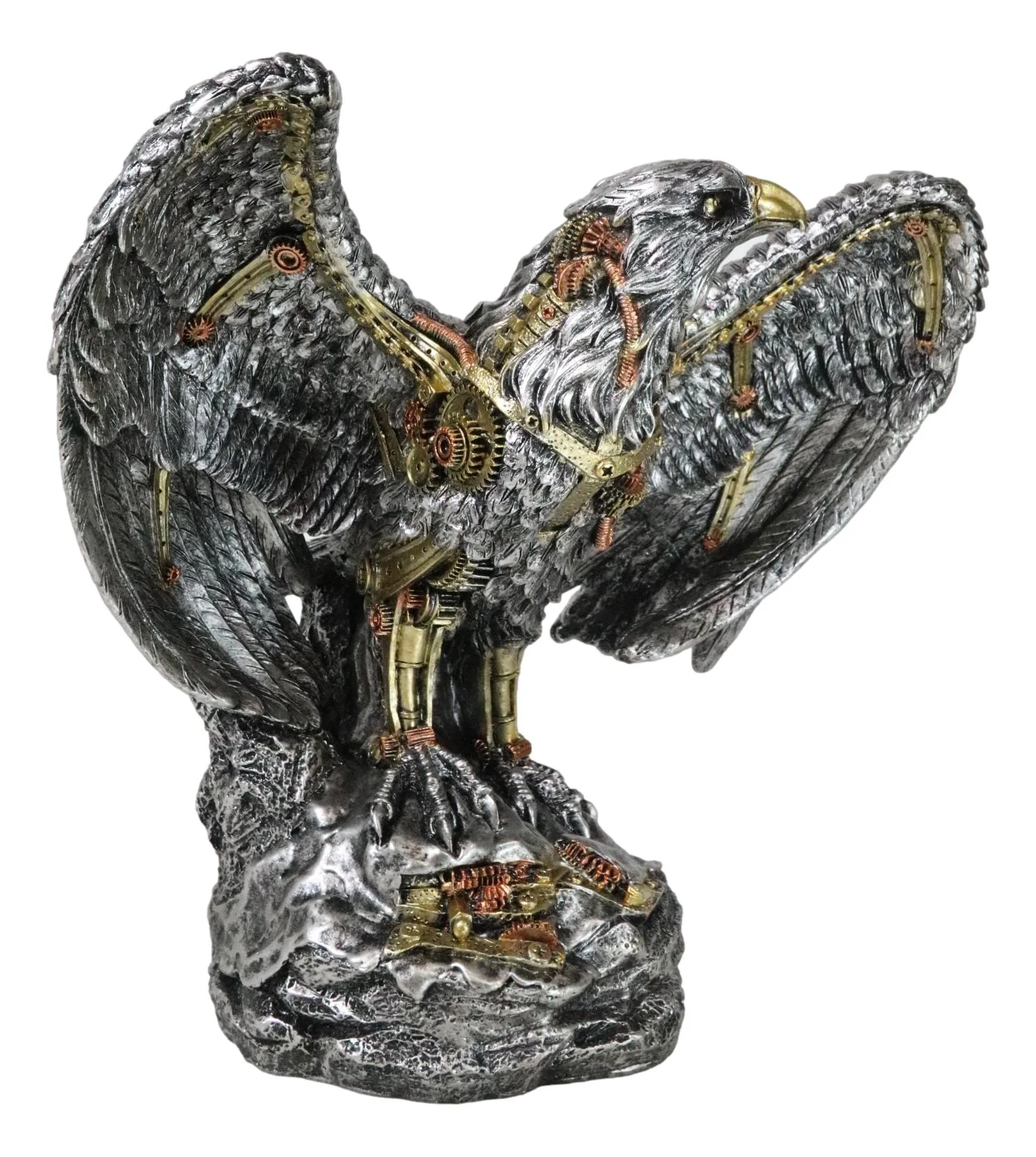 Large Geared Clockwork Steampunk Nano Cyborg Eagle with Open Wings Figurine - Image 5