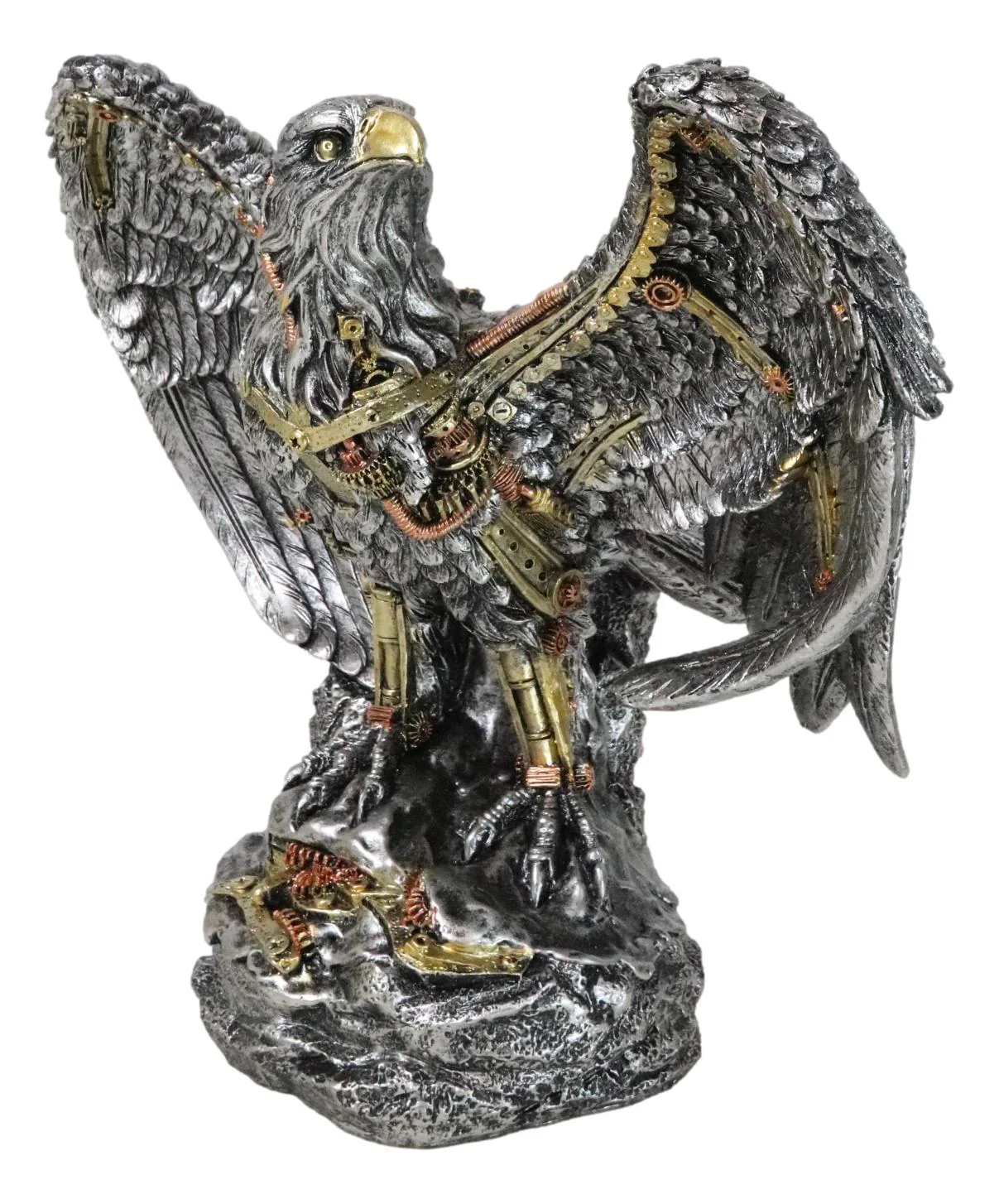 Large Geared Clockwork Steampunk Nano Cyborg Eagle with Open Wings Figurine - Image 6