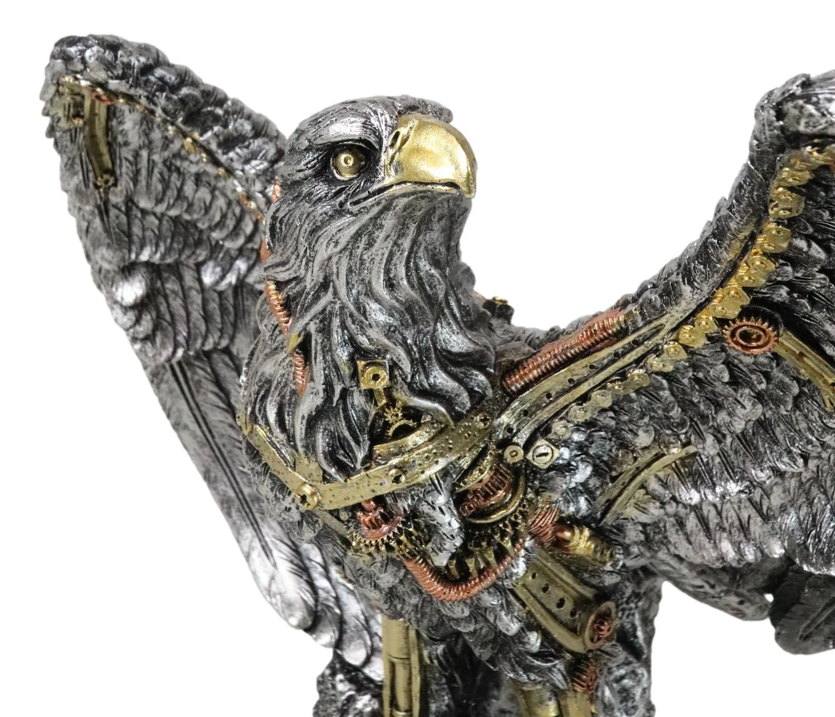 Large Geared Clockwork Steampunk Nano Cyborg Eagle with Open Wings Figurine - Image 7