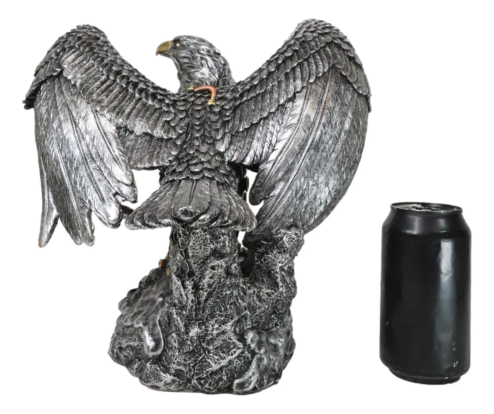 Large Geared Clockwork Steampunk Nano Cyborg Eagle with Open Wings Figurine - Image 8