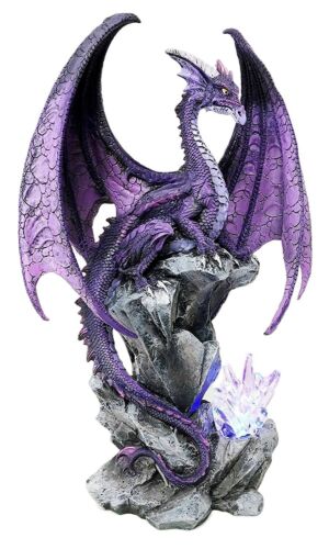 Large Hoarfrost Twilight Dragon Guarding LED Light Crystal Elements Statue - Image 3