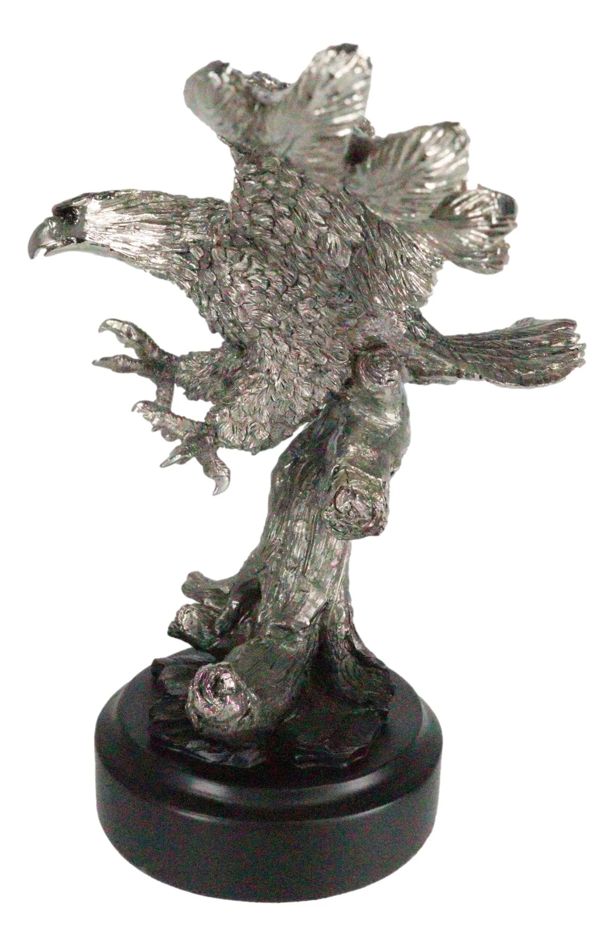 Large Majestic Electroplated Pewter Silver Bald Eagle Catching Prey Statue - Image 2