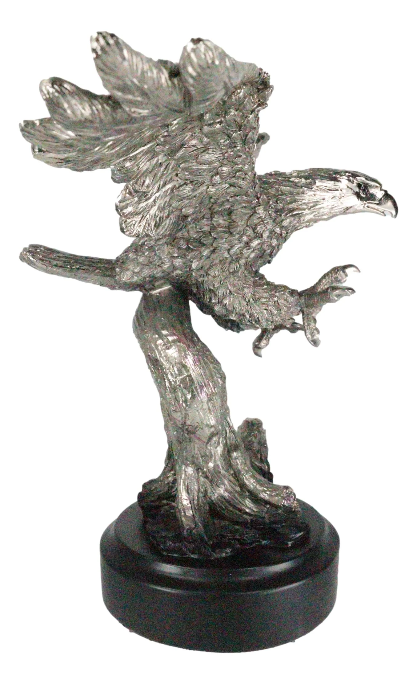 Large Majestic Electroplated Pewter Silver Bald Eagle Catching Prey Statue - Image 3