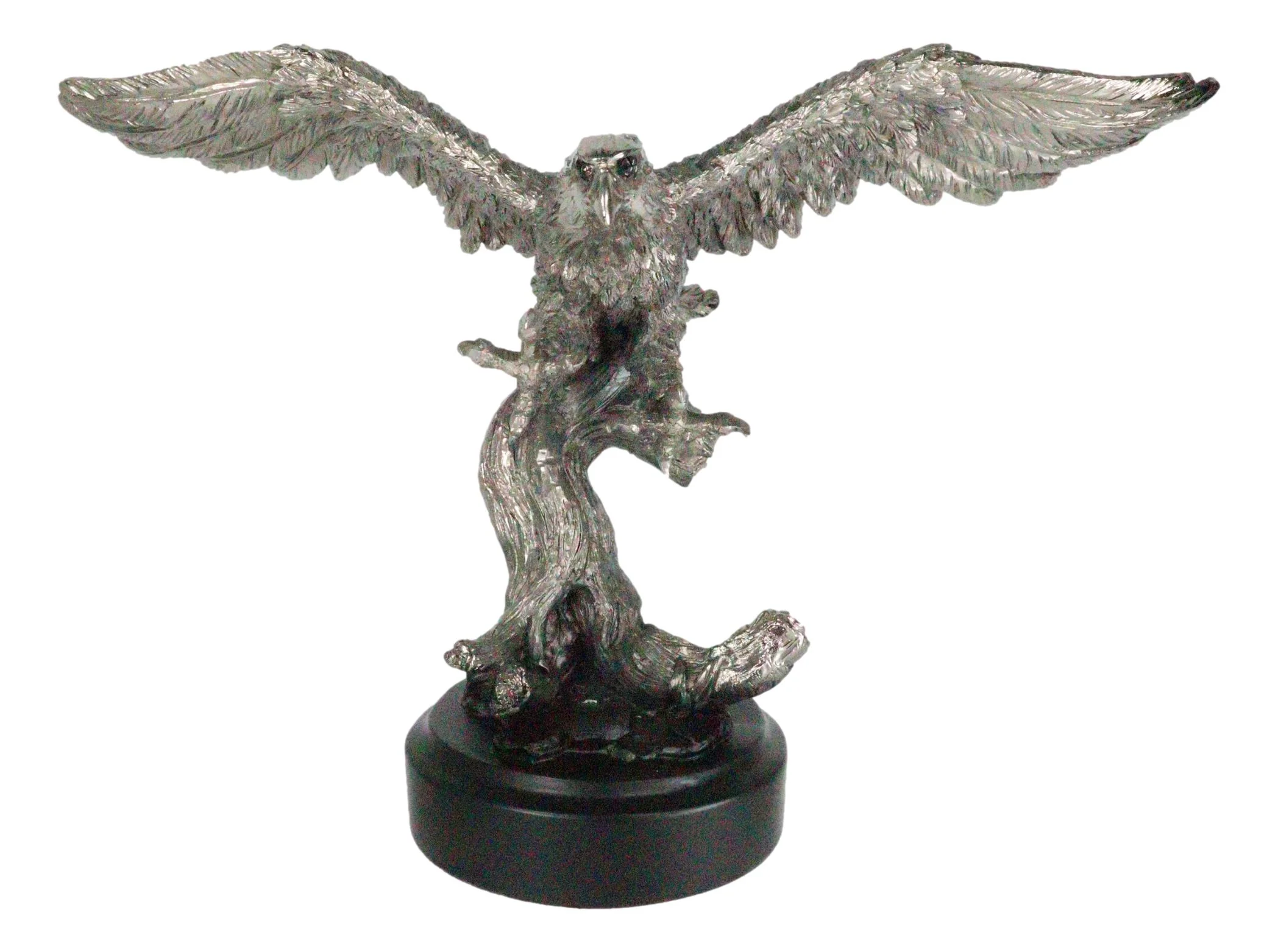 Large Majestic Electroplated Pewter Silver Bald Eagle Catching Prey Statue - Image 4