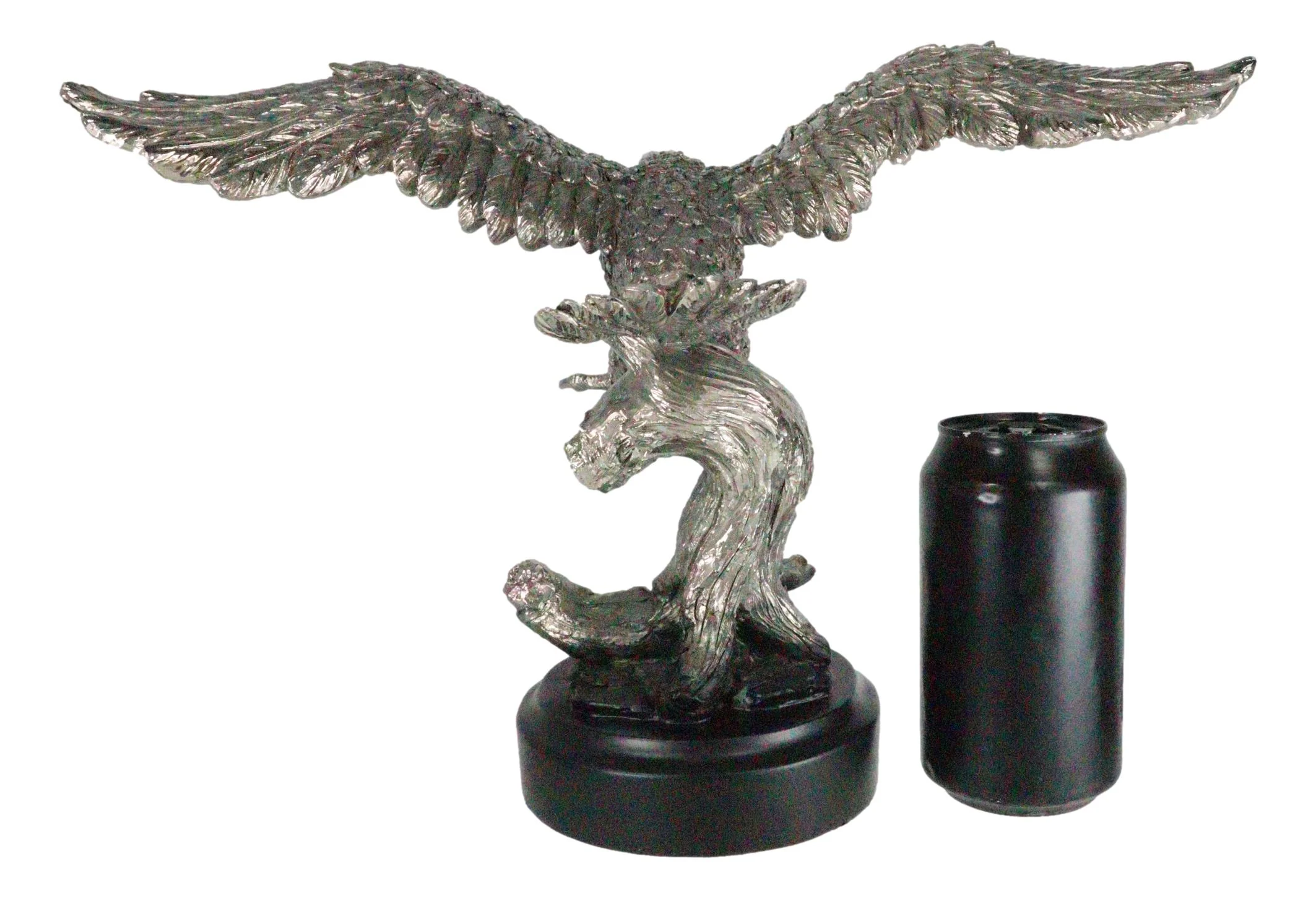 Large Majestic Electroplated Pewter Silver Bald Eagle Catching Prey Statue - Image 5