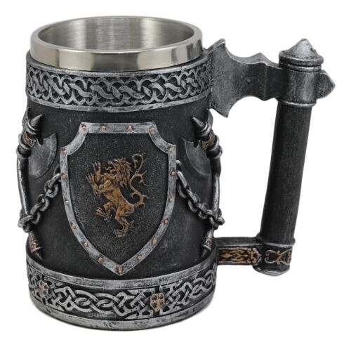 Large Medieval Coat Of Arms English Lion Heraldry Shields And Crossed Axes Mug - Image 4
