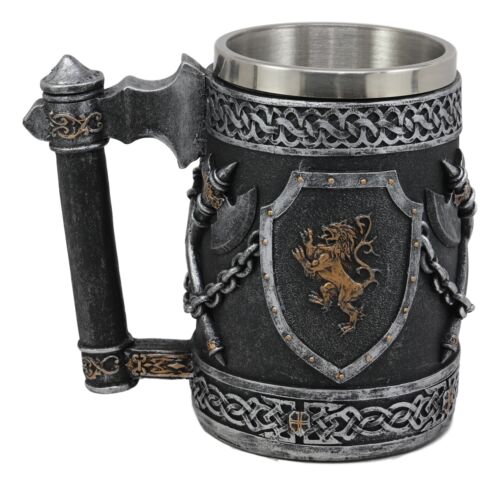 Large Medieval Coat Of Arms English Lion Heraldry Shields And Crossed Axes Mug - Image 5