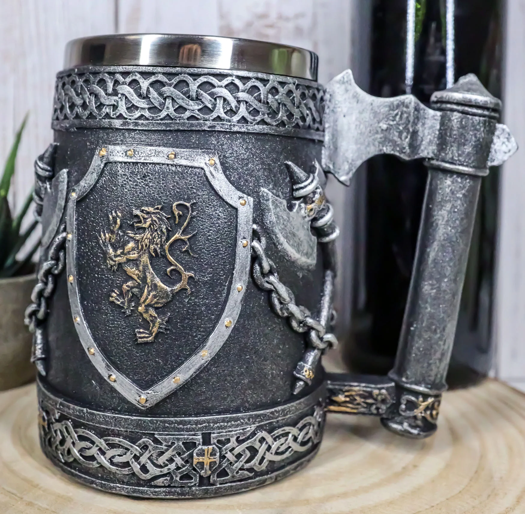 Large Medieval Coat Of Arms English Lion Heraldry Shields And Crossed Axes Mug - Image 6