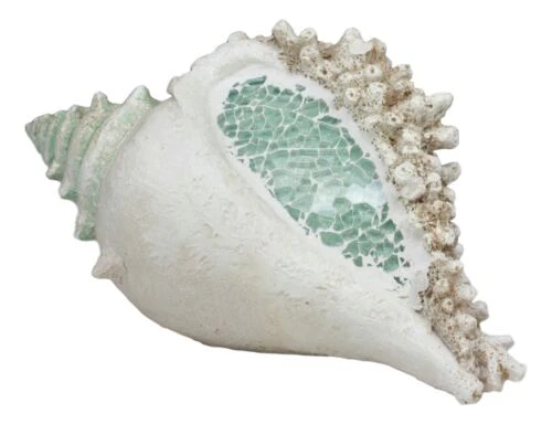 Large Ocean Sea Shell Conch Statue With Mosaic Crushed Glass 7"L Seashells Art