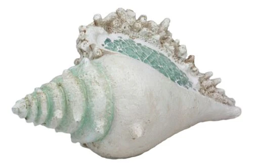 Large Ocean Sea Shell Conch Statue With Mosaic Crushed Glass 7"L Seashells Art - Image 2