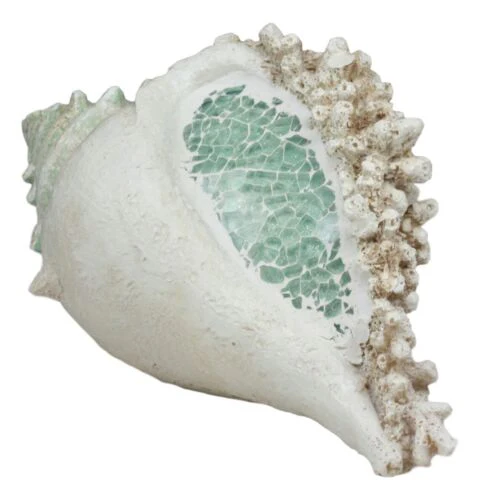 Large Ocean Sea Shell Conch Statue With Mosaic Crushed Glass 7"L Seashells Art - Image 3