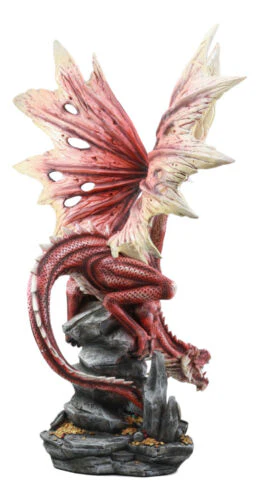 Ebros Large Red Volcano Dragon Crouching On Crystal Cavern Ruins With LED Light - Image 4