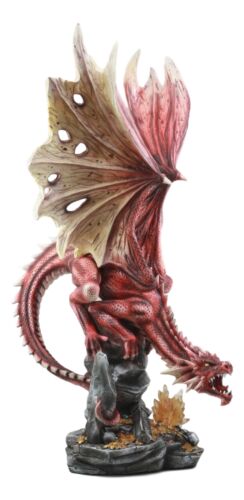 Ebros Large Red Volcano Dragon Crouching On Crystal Cavern Ruins With LED Light - Image 5