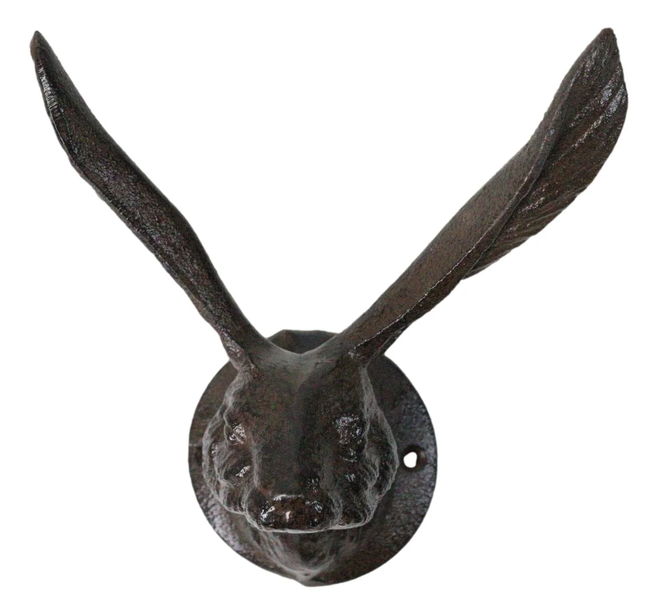 Large Rustic Cast Iron Whimsical Bunny Rabbit with Cute Ears Wall Hook Sculpture - Image 3