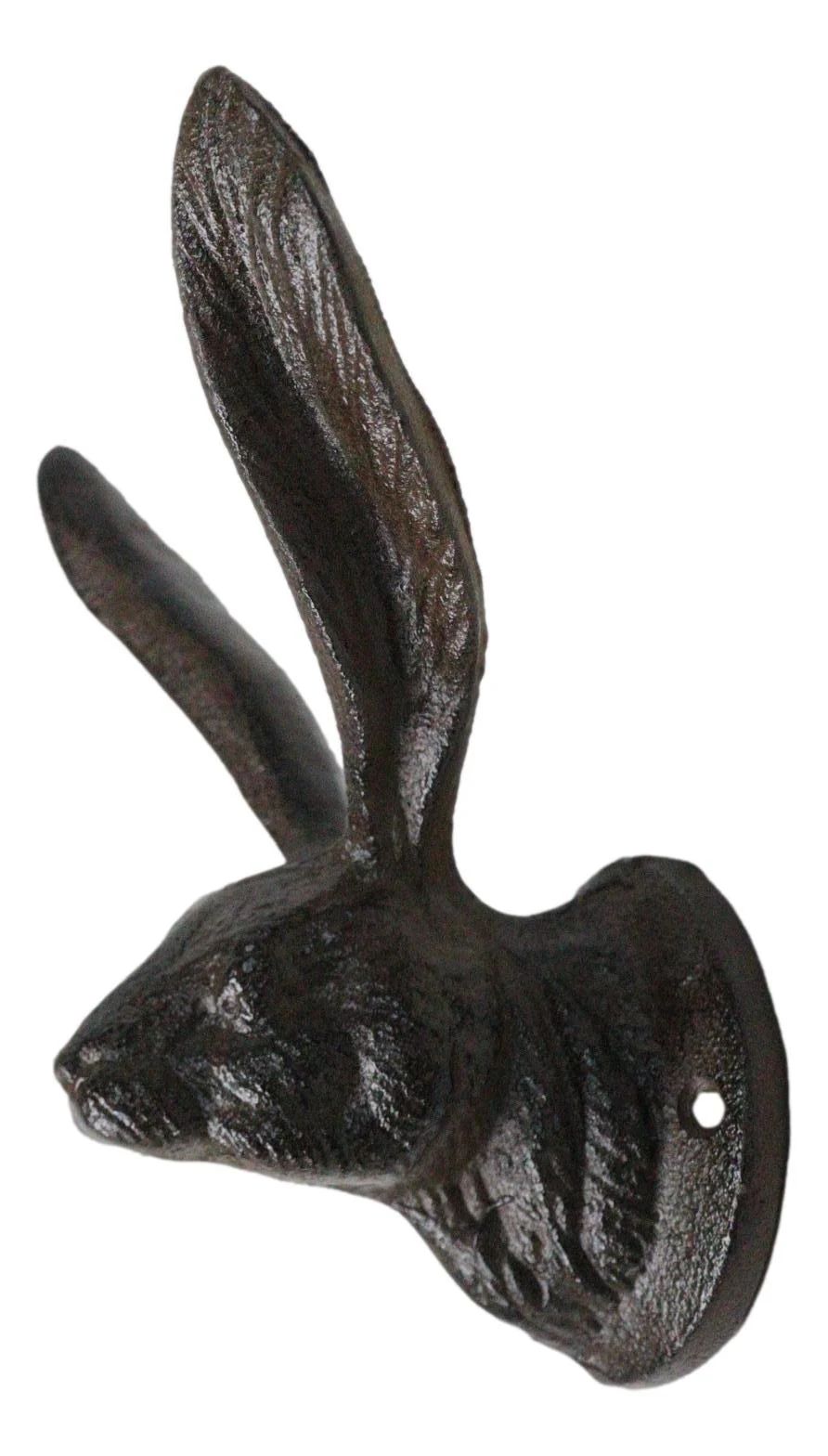 Large Rustic Cast Iron Whimsical Bunny Rabbit with Cute Ears Wall Hook Sculpture - Image 4