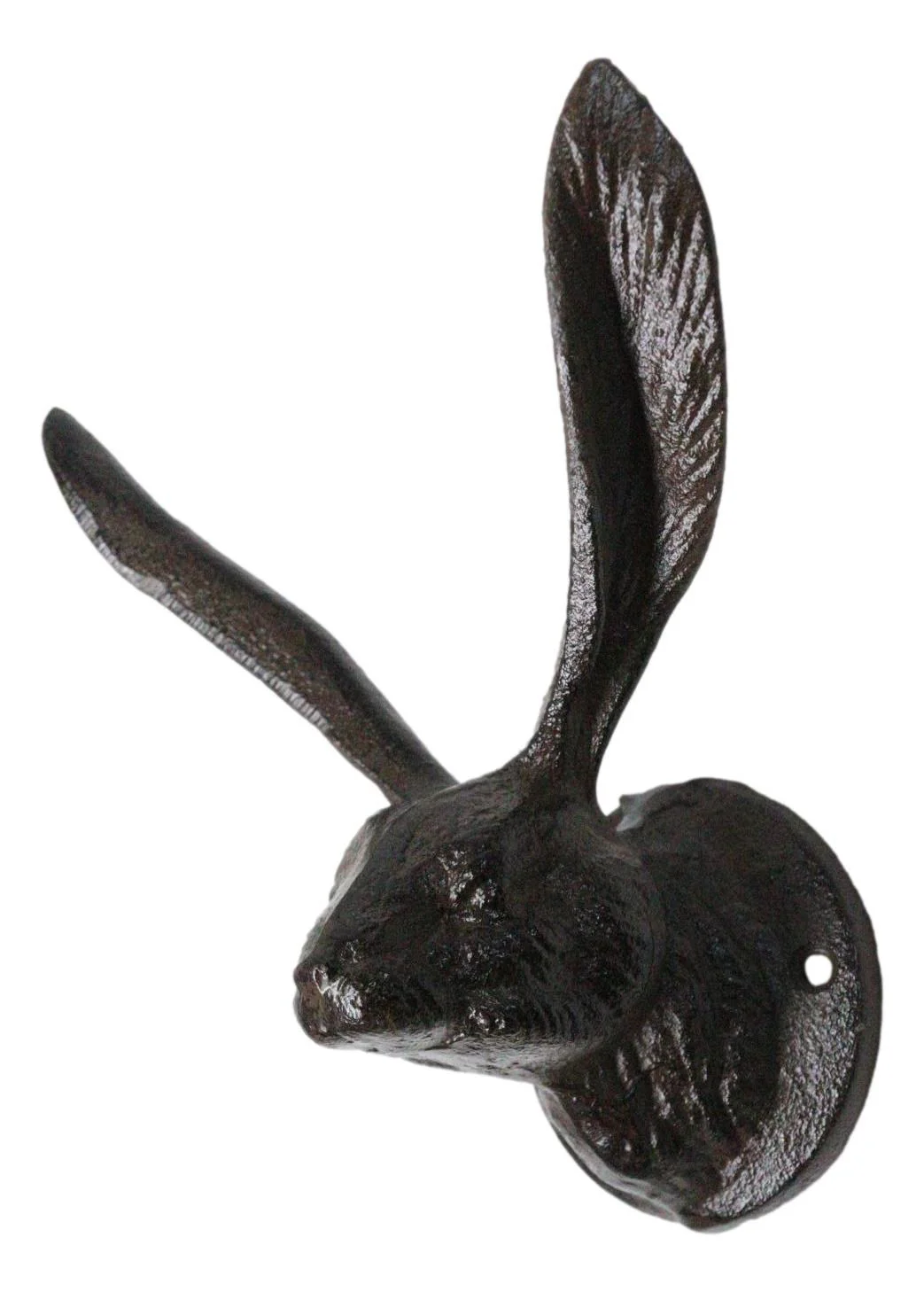 Large Rustic Cast Iron Whimsical Bunny Rabbit with Cute Ears Wall Hook Sculpture - Image 6