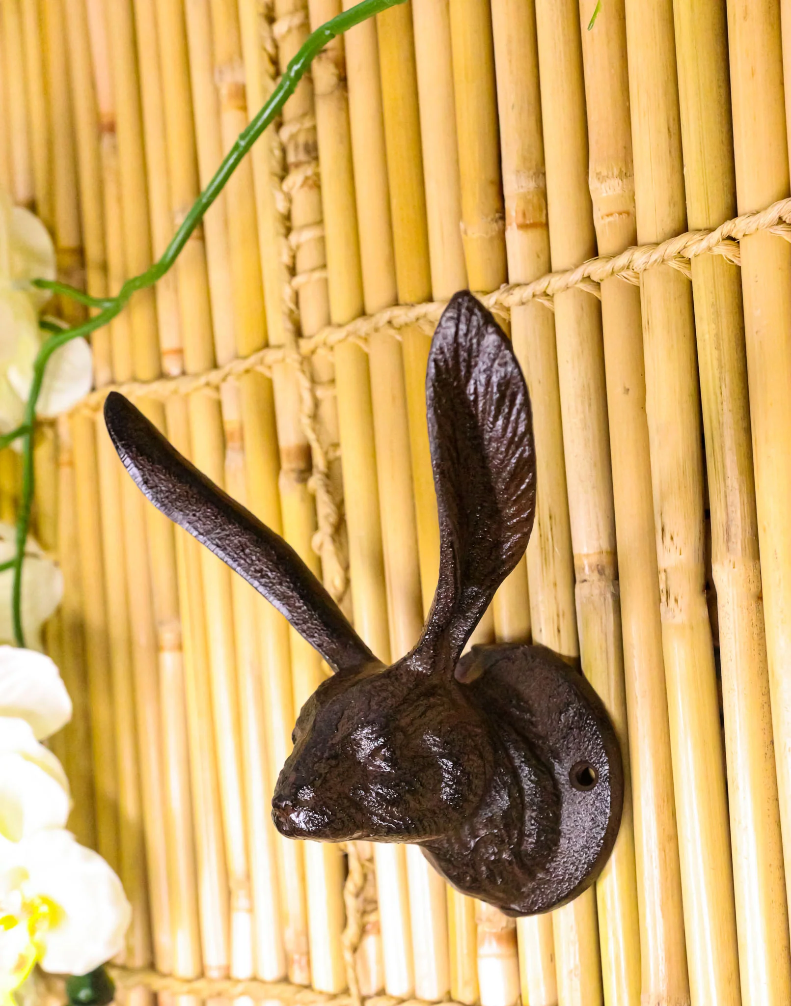 Large Rustic Cast Iron Whimsical Bunny Rabbit with Cute Ears Wall Hook Sculpture - Image 9