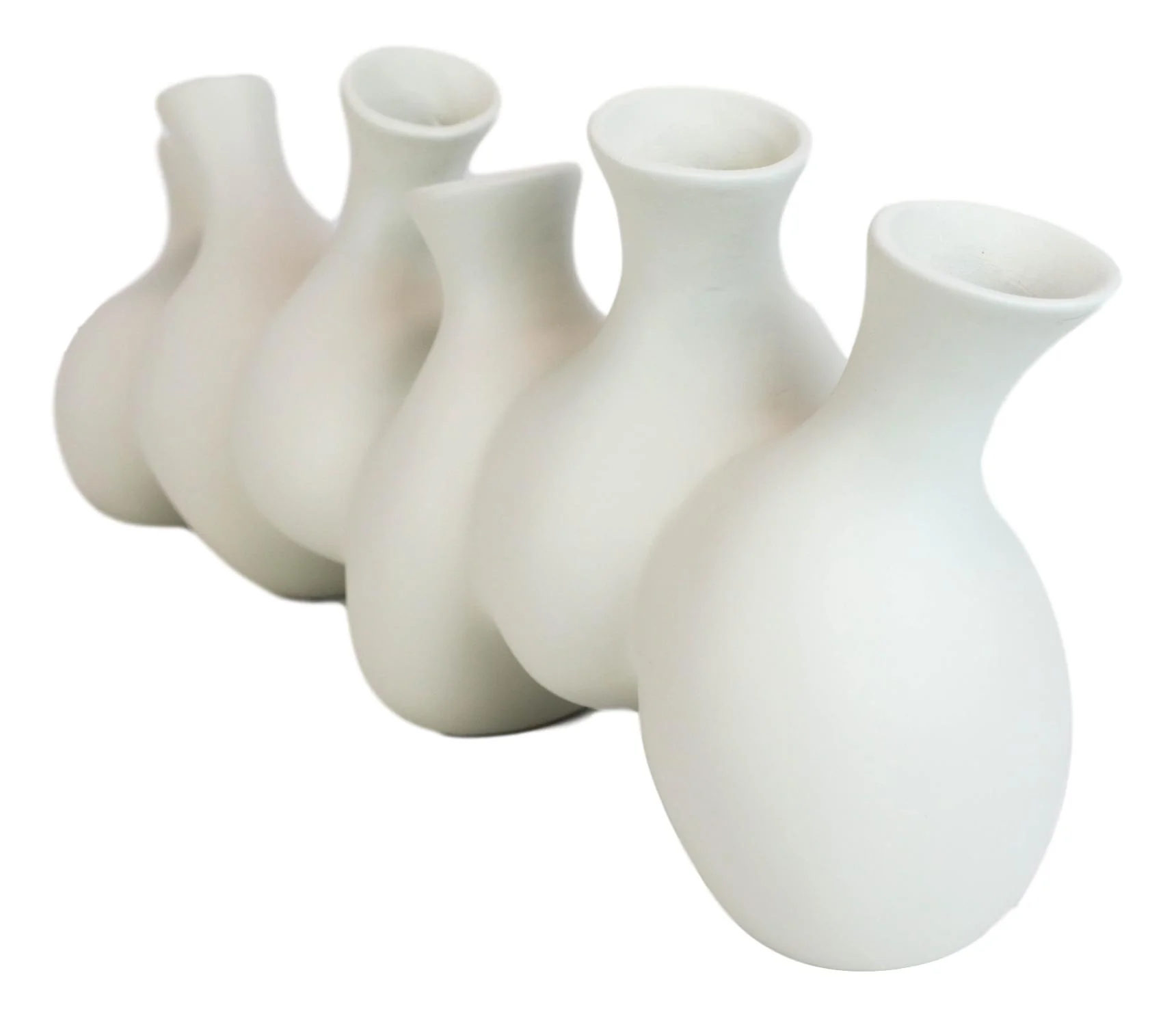 Large Semi Gloss Modern Abstract White Ceramic Floral Vase 6 Hole Cluster Rounds - Image 5