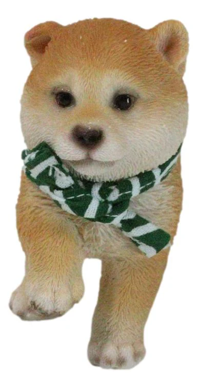 Lifelike Adorable Playful Japanese Shiba Inu Puppy Dog with Scarf Mini Figurine - Image 3