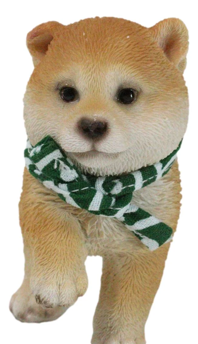 Lifelike Adorable Playful Japanese Shiba Inu Puppy Dog with Scarf Mini Figurine - Image 5