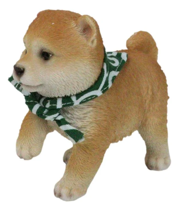 Lifelike Adorable Playful Japanese Shiba Inu Puppy Dog with Scarf Mini Figurine - Image 7