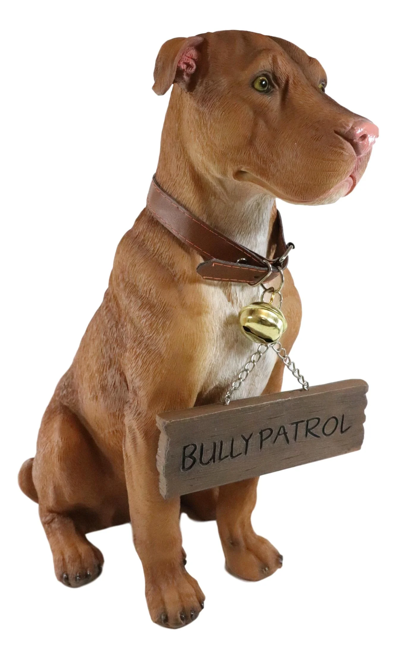 Ebros Lifelike American Pit Bull Pet Dog Statue W/ Jingle Collar And Sign 13"H - Image 3