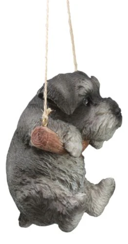 Lifelike Mini Schnauzer Puppy Macrame Branch Hanger 5.25"Tall With Jute Strings - Image 2