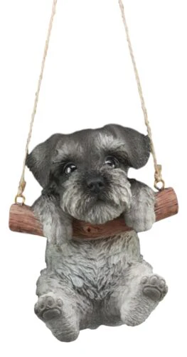 Lifelike Mini Schnauzer Puppy Macrame Branch Hanger 5.25"Tall With Jute Strings - Image 3