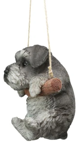 Lifelike Mini Schnauzer Puppy Macrame Branch Hanger 5.25"Tall With Jute Strings - Image 4