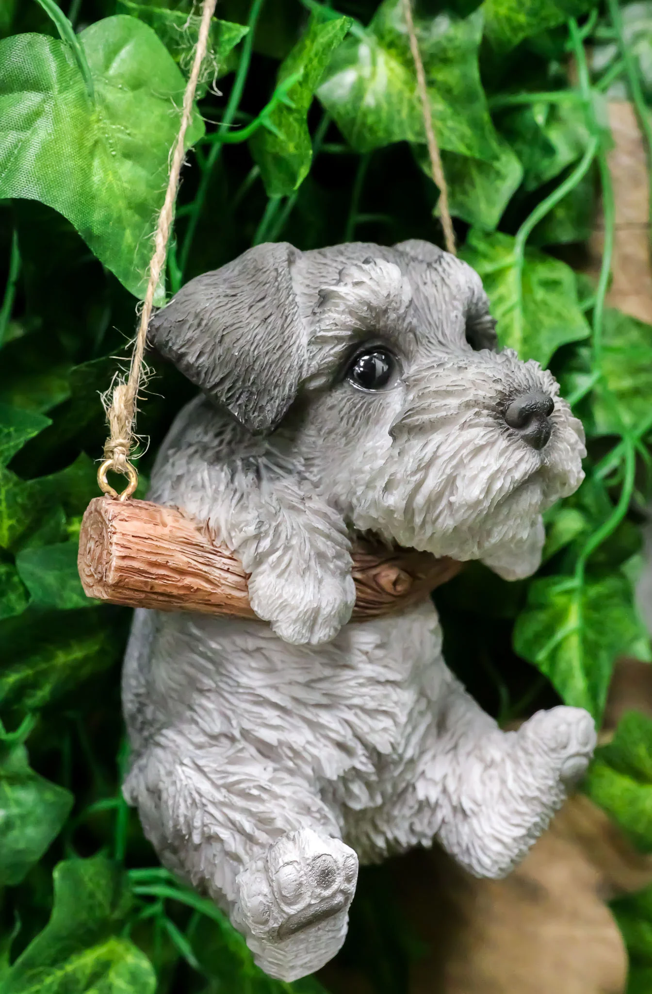 Lifelike Mini Schnauzer Puppy Macrame Branch Hanger 5.25"Tall With Jute Strings - Image 7