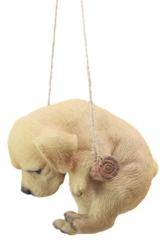 Lifelike Yellow Labrador Puppy Macrame Branch Hanger 5"Tall With Jute Strings - Image 4