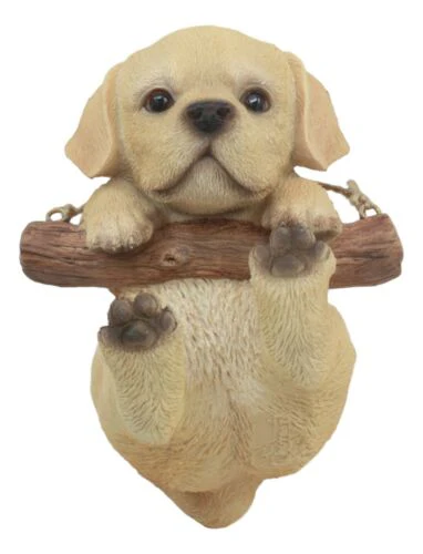 Lifelike Yellow Labrador Puppy Macrame Branch Hanger 5"Tall With Jute Strings - Image 6