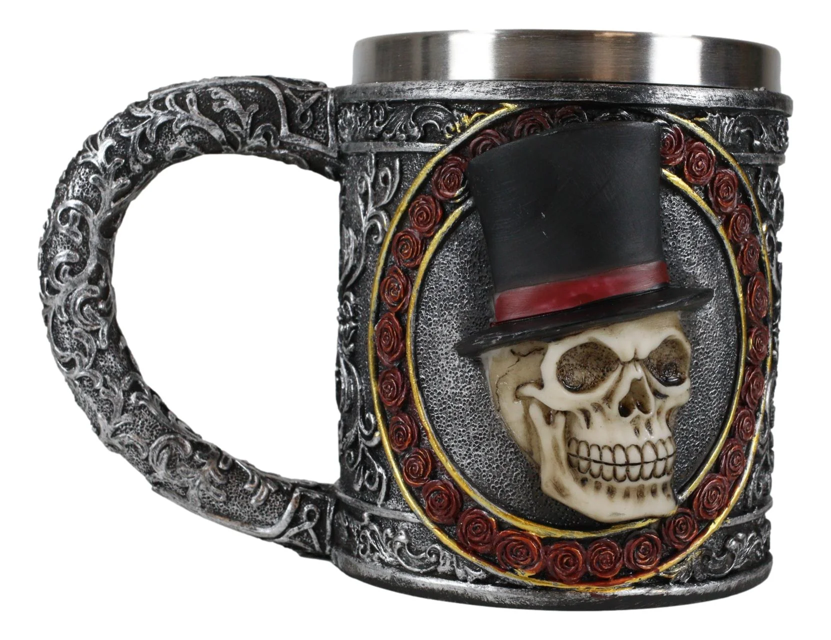 Ebros Love Never Dies Bride & Groom Skulls W/ Rose Wreaths Scroll 2-Sided Mug - Image 5