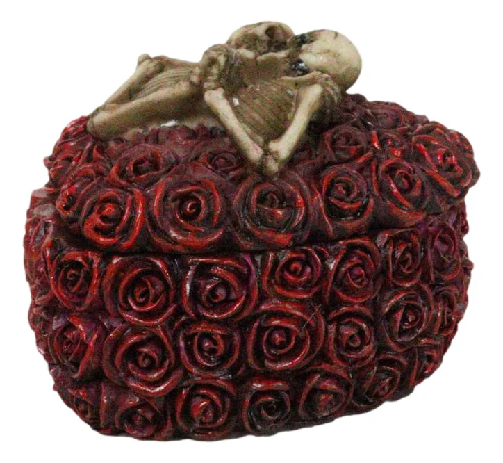 Love Never Dies Gothic Skeleton Lovers on Red Rose Wreath Decorative Trinket Box - Image 3